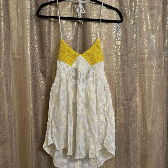Free People Yellowbell White Crochet Boho Sparkle Halter Top XL NWOT - Picture 1 of 10
